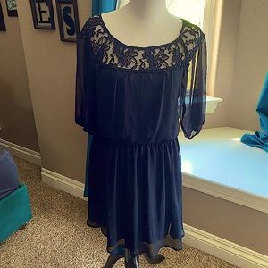 Black Peasant Dress w/ Lace Detail